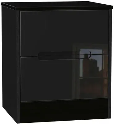Monaco 2 Drawer Bedside Cabinet - Black