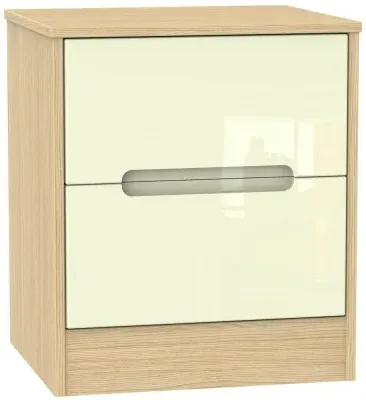 Monaco 2 Drawer Bedside Cabinet - Cream, Light Oak