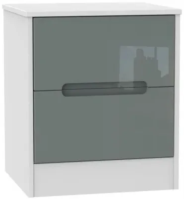 Monaco 2 Drawer Bedside Cabinet - Grey, White