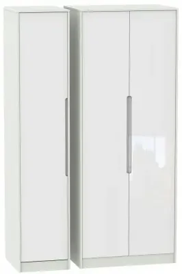 Monaco 3 Door Tall Triple Wardrobe - White Gloss, Cashmere