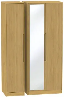 Monaco 3 Door Tall Triple Wardrobe with Mirror - Oak