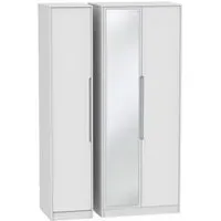 Monaco 3 Door Tall Triple Wardrobe with Mirror - White