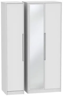 Monaco 3 Door Tall Triple Wardrobe with Mirror - White