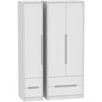 Monaco 3 Door Tall Wardrobe with 4 Drawers - White