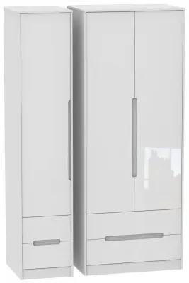 Monaco 3 Door Tall Wardrobe with 4 Drawers - White