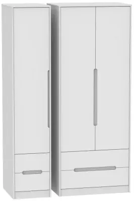 Monaco 3 Door Tall Wardrobe with 4 Drawers - White