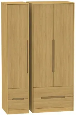 Monaco 3 Door Tall Wardrobe with Drawers - Oak