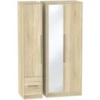 Monaco 3-Door Tall Wardrobe with Mirror and Drawers - Oak
