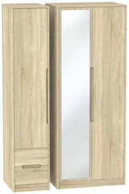 Monaco 3-Door Tall Wardrobe with Mirror and Drawers - Oak