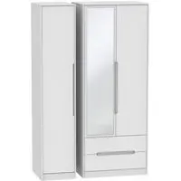 Monaco 3 Door Tall Wardrobe with Mirror and Drawers - White
