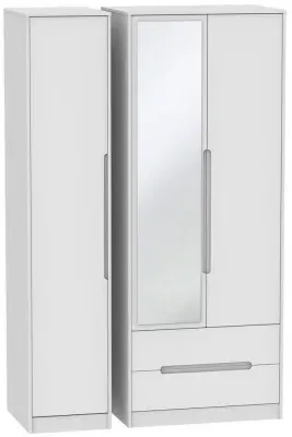 Monaco 3 Door Tall Wardrobe with Mirror and Drawers - White