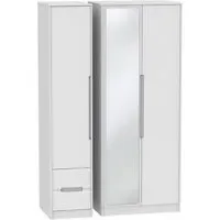 Monaco 3 Door Tall Wardrobe with Mirror and Drawers - White