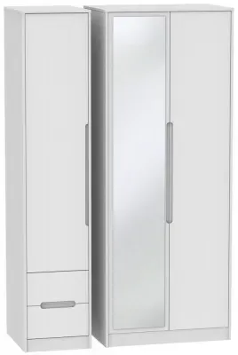 Monaco 3 Door Tall Wardrobe with Mirror and Drawers - White