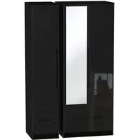 Monaco 3-Door Tall Wardrobe with Mirror - Black