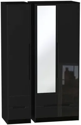 Monaco 3-Door Tall Wardrobe with Mirror - Black