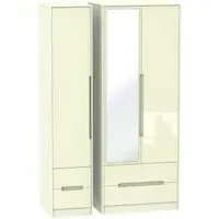 Monaco 3-Door Tall Wardrobe with Mirror - Cream