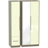 Monaco 3-Door Tall Wardrobe with Mirror - Cream, Walnut