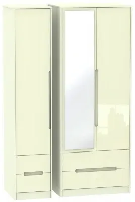 Monaco 3-Door Tall Wardrobe with Mirror - Cream