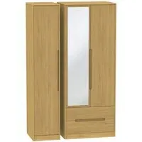Monaco 3-Door Tall Wardrobe with Mirror - Oak