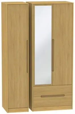 Monaco 3-Door Tall Wardrobe with Mirror - Oak