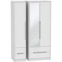 Monaco 3 Door Tall Wardrobe with Mirror - White