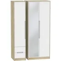 Monaco 3 Door Tall Wardrobe with Mirror - White, Oak