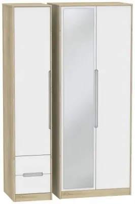 Monaco 3 Door Tall Wardrobe with Mirror - White, Oak