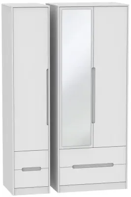 Monaco 3 Door Tall Wardrobe with Mirror - White