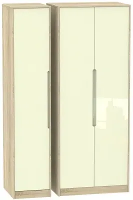 Monaco 3-Door Triple Wardrobe - Cream, Oak Effect