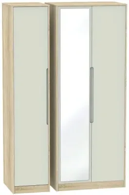 Monaco 3-Door Triple Wardrobe with Mirror - Cashmere, Oak