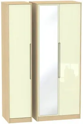 Monaco 3-Door Triple Wardrobe with Mirror - Cream, Oak