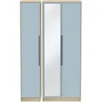 Monaco 3-Door Triple Wardrobe with Mirror - Denim, Oak