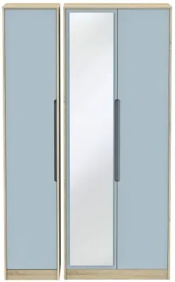 Monaco 3-Door Triple Wardrobe with Mirror - Denim, Oak