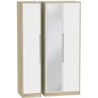 Monaco 3-Door Triple Wardrobe with Mirror - White, Oak
