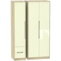 Monaco 3-Door Wardrobe with 2 Drawers - Cream, Oak