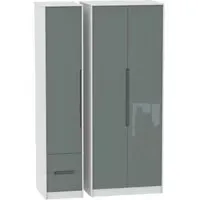 Monaco 3-Door Wardrobe with 2 Drawers - Grey, White