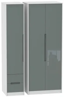 Monaco 3-Door Wardrobe with 2 Drawers - Grey, White