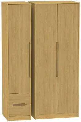 Monaco 3-Door Wardrobe with 2 Drawers - Oak