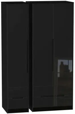 Monaco 3 Door Wardrobe with 4 Drawers - Black