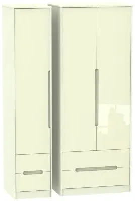 Monaco 3 Door Wardrobe with 4 Drawers - Cream