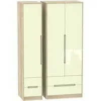 Monaco 3 Door Wardrobe with Drawers - Cream, Oak Effect