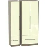 Monaco 3 Door Wardrobe with Drawers - Cream, Walnut