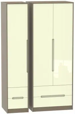 Monaco 3 Door Wardrobe with Drawers - Cream, Walnut