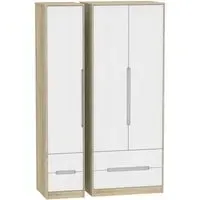 Monaco 3 Door Wardrobe with Drawers - White, Oak