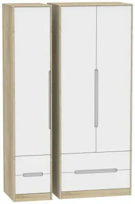 Monaco 3 Door Wardrobe with Drawers - White, Oak