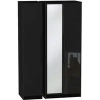 Monaco 3-Door Wardrobe with Mirror - Black