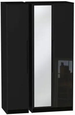 Monaco 3-Door Wardrobe with Mirror - Black