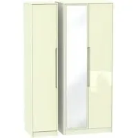 Monaco 3-Door Wardrobe with Mirror - Cream