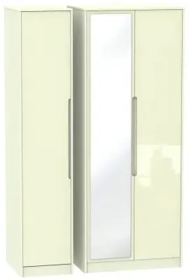 Monaco 3-Door Wardrobe with Mirror - Cream