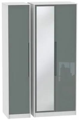 Monaco 3-Door Wardrobe with Mirror - Grey